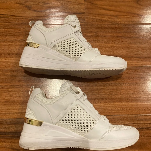 Michael Kors White and Gold Wedge Sneakers - Picture 8 of 9